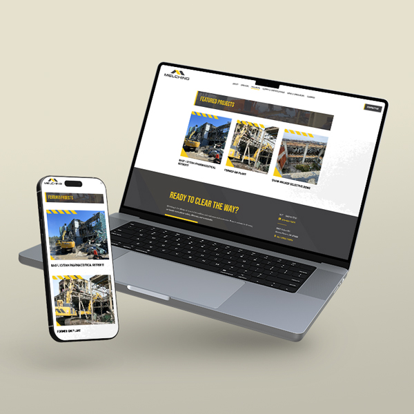 iPhone and Laptop with Melching Website Project Page